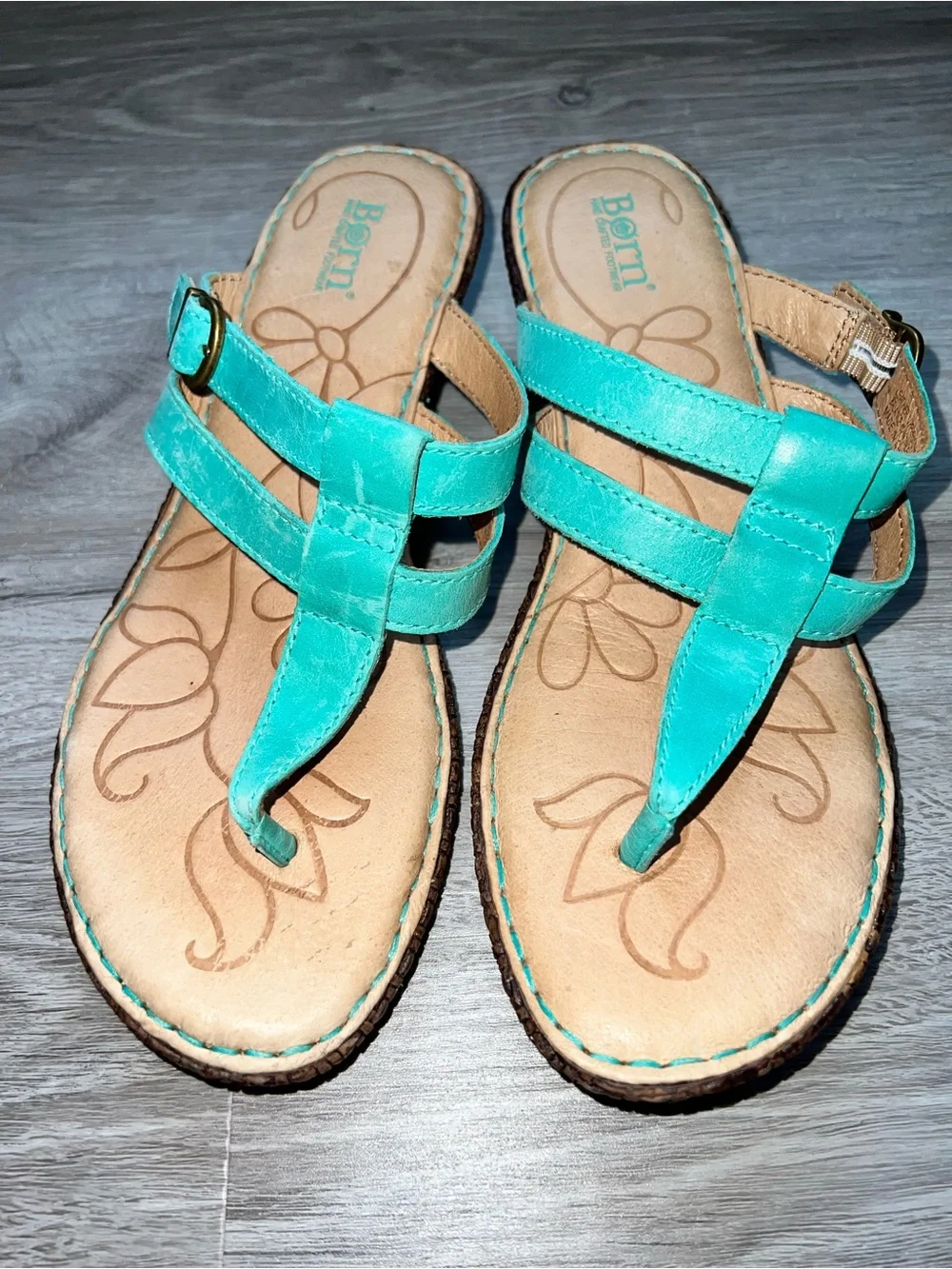 Born Turquoise Leather ‘Isle’ Slide thong-style Sandals size 8